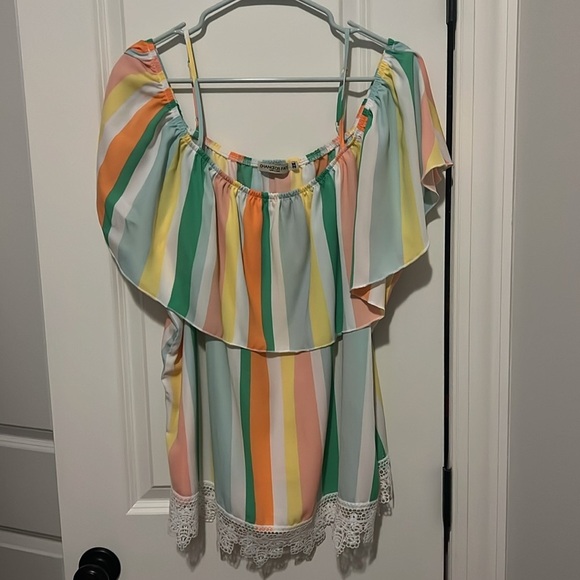 Chance Or Fate Women’s Plus Size 2X Striped Off The Shoulder Flutter Top NWOT - Picture 4 of 10